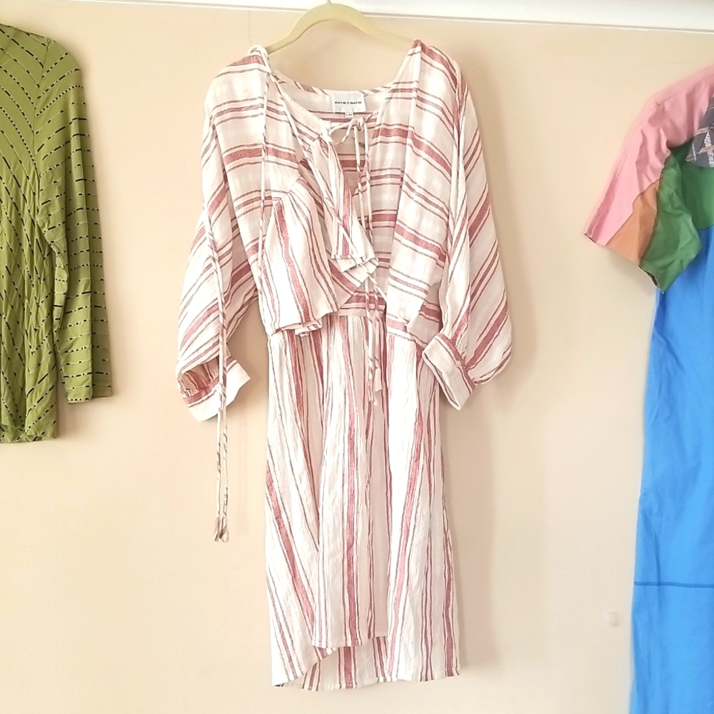 ANTIK BATIK Serifos Ruffle PRAIRIE Dress Gauzy Stripe BOHO  Paris Cotton L /42
